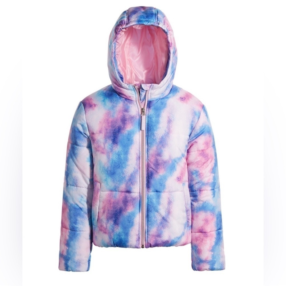 Girla puffer jacket in pink marble size Medium 10/12.